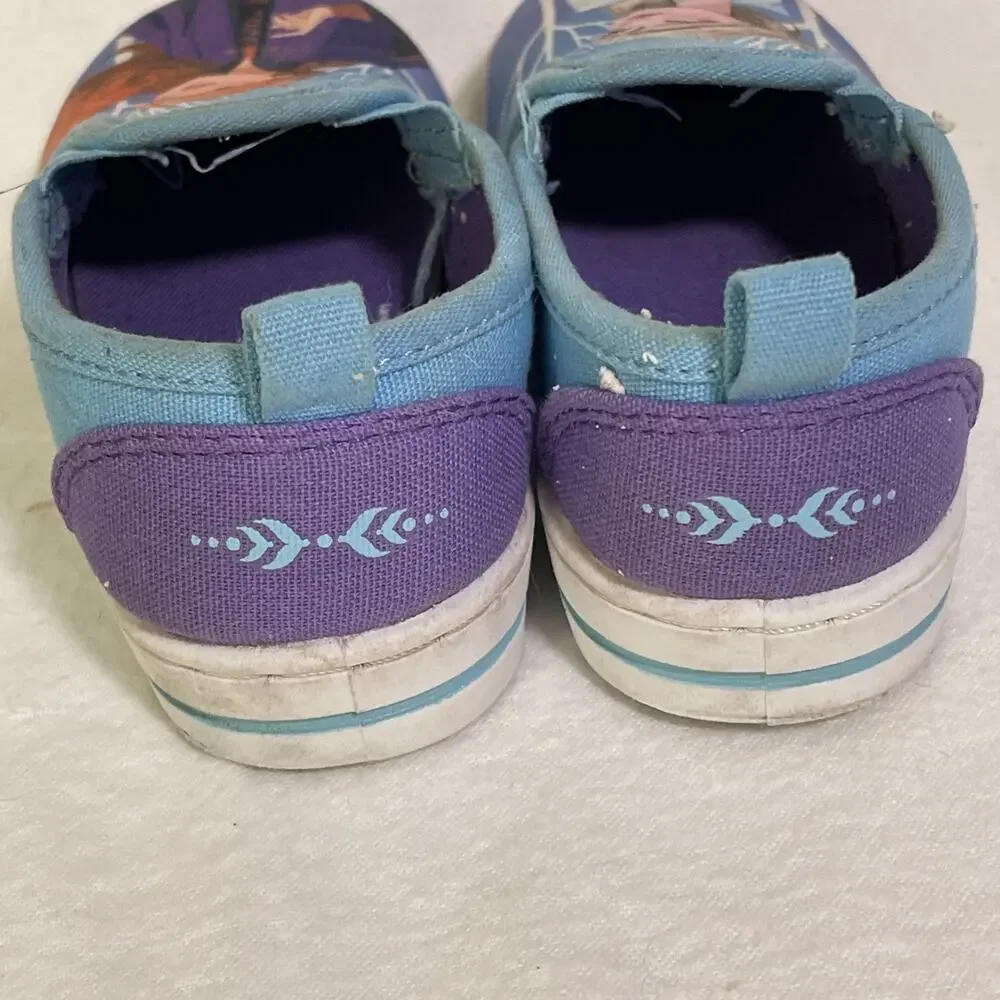 Disney Frozen Toddler Girl’ Shoes Size 7 Elsa Anna Slip-On Sneakers Blue Purple